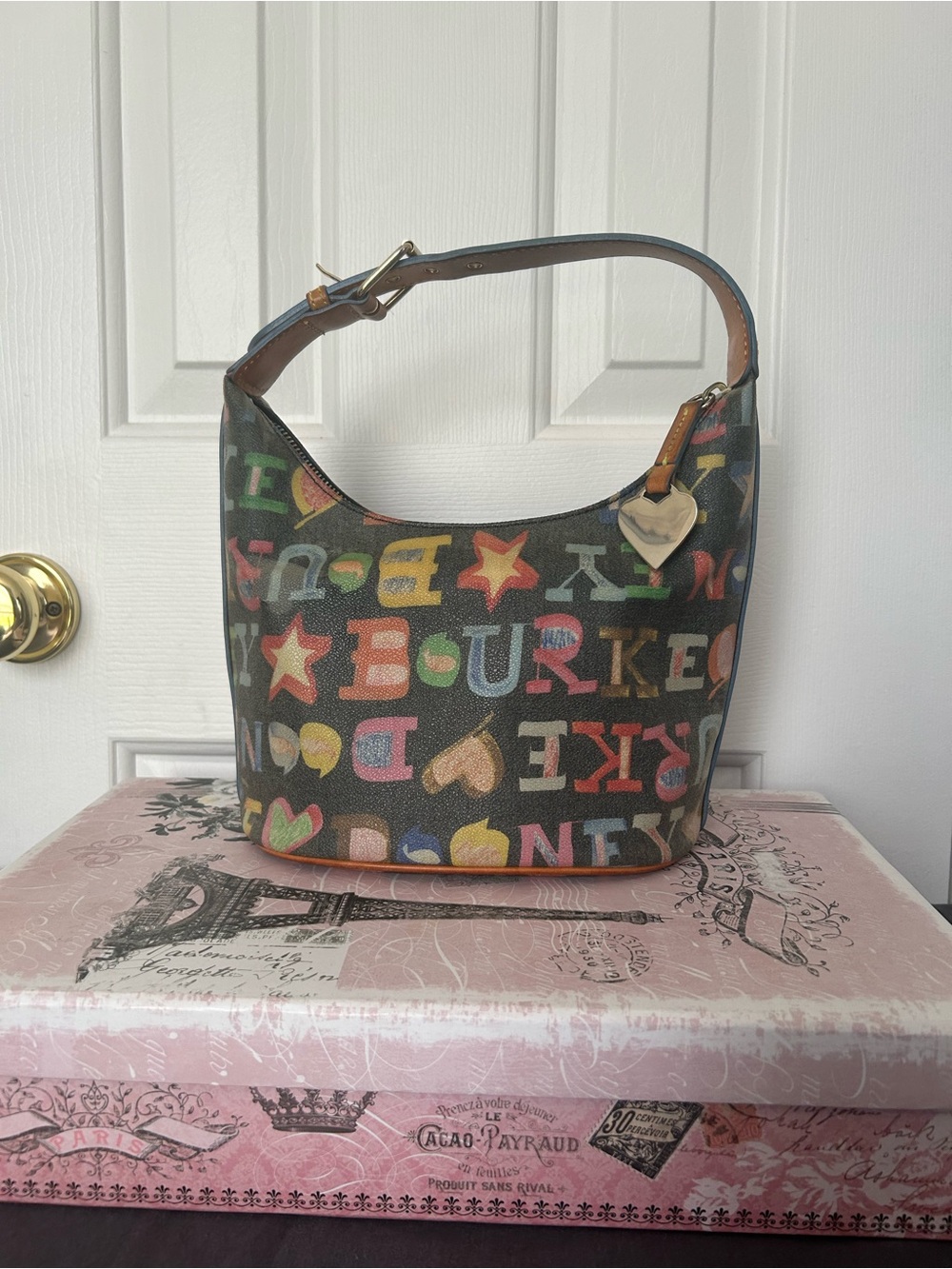 Dooney & Bourke Black Multicolor Logo Hobo Shoulder Bag